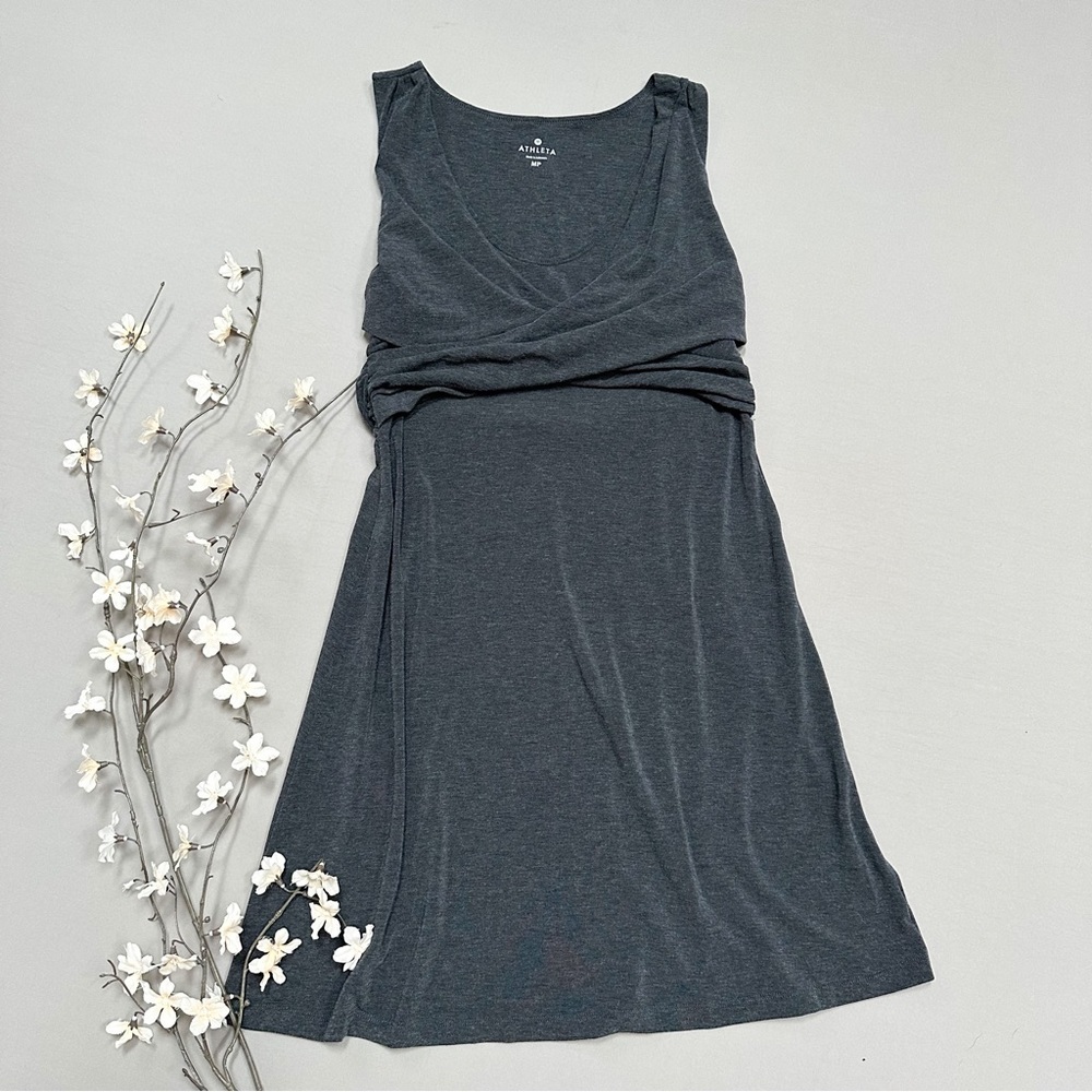 ATHLETA dark charcoal stretchy cross front dress, MP medium petite. - Picture 2 of 3